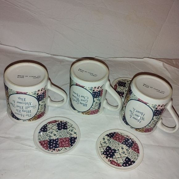 Rare Set Of 3 Different House Of Lloyd 1988 Quilt Mugs W/lids - Picture 4 of 9